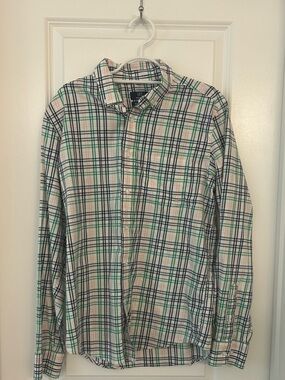 George Plaid Button Down Shirt Size Small Green Blue White Classic Fit